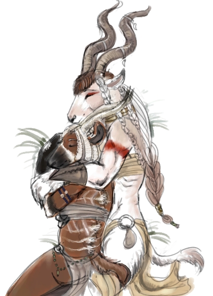 anthro cuddling duo female tail tribal mab kura addax antelope bongo_(antelope) bovid bovine grazing_antelope mammal spiral-horned_antelope