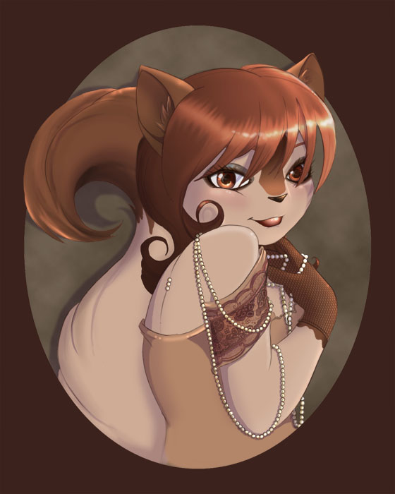 classy clothed clothing dress female gem gloves handwear lace off_shoulder oval pearl_(gem) solo tail victoriana coffinberry domestic_cat felid feline felis mammal 2007 4:5 brown_theme digital_media_(artwork) half-length_portrait portrait