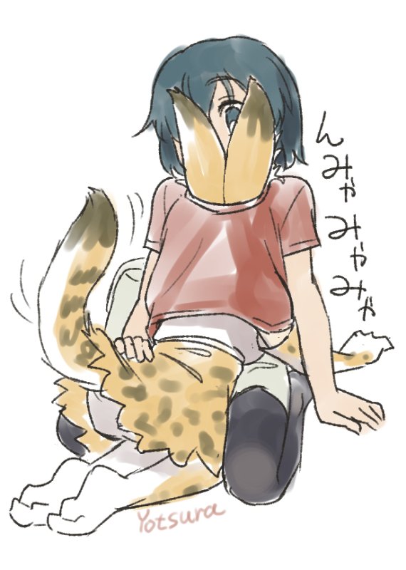 adolescent armwear backpack black_eyes black_hair bottomwear clothing dipstick_tail duo elbow_gloves female female/female gloves hair handwear legwear markings multicolored_tail shirt short_hair sitting skirt striped_markings striped_tail stripes tail tail_markings text tights topwear wariza young yotsura kemono_friends kaban-chan serval-chan animal_humanoid felid felid_humanoid feline feline_humanoid human humanoid mammal mammal_humanoid serval_humanoid japanese_text signature