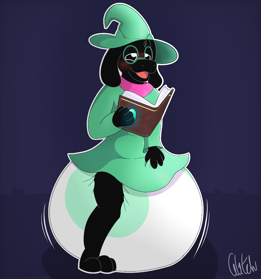 anthro blush book clean_diaper clothed clothing diaper eyewear glasses hat headgear headwear looking_pleasured male paws solo wearing_diaper gl1tchedpup deltarune undertale_(series) ralsei bovid caprine goat mammal