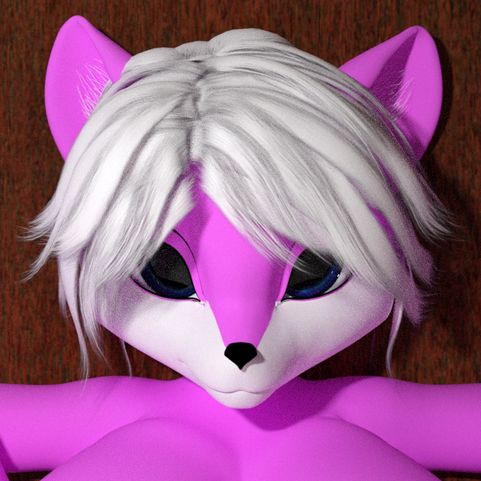 anthro blue_eyes breasts female fur hair pink_body pink_fur smile solo white_hair littlefisky yuni_hermit canid canine canis mammal wolf 1:1 3d_(artwork) digital_media_(artwork)