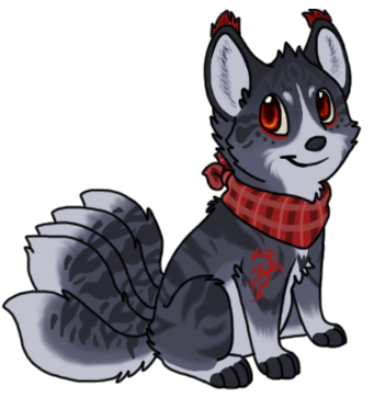 5_tails ambiguous_gender chibi digitigrade ear_tuft feral fur grey_body grey_fur grey_inner_ear grey_nose kerchief markings multi_tail neckerchief pattern_kerchief pattern_neckerchief paws plaid_kerchief plaid_neckerchief red_body red_ear_tufts red_eyes red_fur red_kerchief red_markings red_neckerchief simple_background sitting smile solo striped_body striped_fur stripes tail transparent_background tuft sebdoggo ethan-allen_(sebdoggo) canid canine fox mammal 2013 adobe_photoshop_(artwork) alpha_channel digital_drawing_(artwork) digital_media_(artwork) flat_colors full-length_portrait low_res portrait