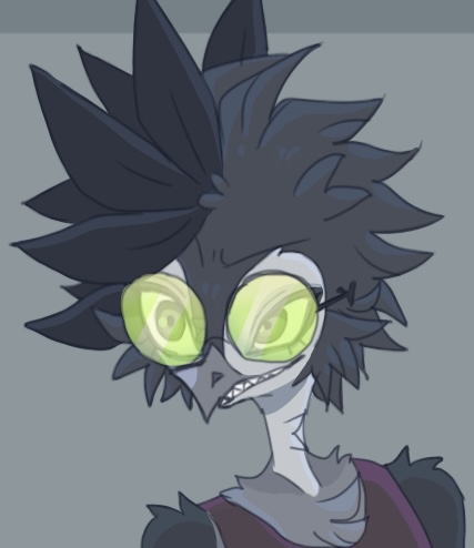 anthro eyewear feathers female fluffy glasses grin sharp_teeth smile solo teeth toxicrow toxi_(toxicrow) avian bird corvid oscine passerine digital_drawing_(artwork) digital_media_(artwork) icon low_res