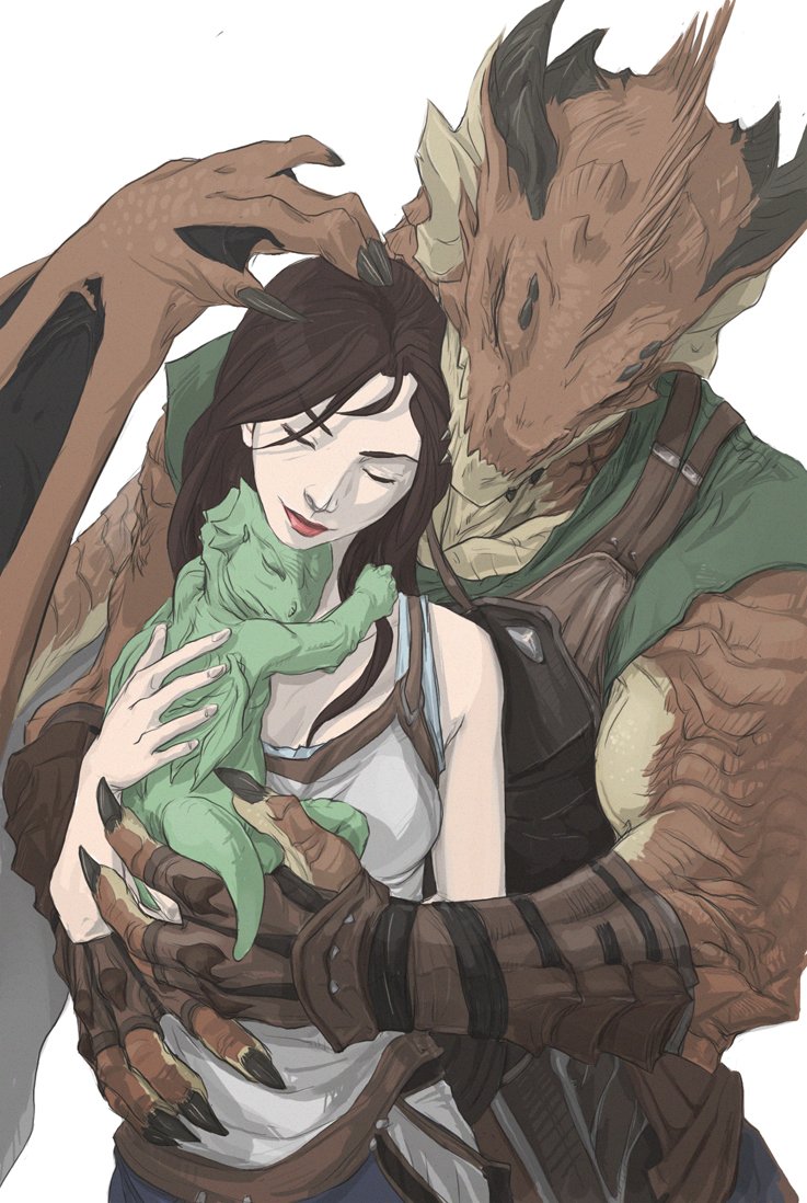 ambiguous_gender anthro armor baby chin_spikes clothed clothing cuddling daww eyes_closed facial_spikes female female_on_anthro gauntlets gloves group handwear holding_baby horn hug hugging_another hugging_from_behind human_on_anthro interspecies larger_anthro larger_male leather leather_armor male male/female male_on_human muscular muscular_male nude romantic romantic_couple simple_background size_difference sleeveless_shirt smaller_female smaller_human spikes spikes_(anatomy) trio white_background wings young virginwhore dungeons_and_dragons hasbro wizards_of_the_coast dragonborn_(dnd) human mammal father_(lore) mother_(lore) parent_(lore)