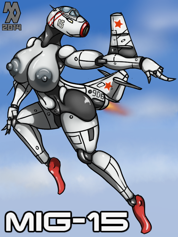 aircraft airplane big_breasts breasts female grey_body jet logo machine mig-15 mouth_closed nude outside solo vehicle white_body yellow_eyes romman08 aircraft_humanoid animate_inanimate living_aircraft living_machine living_vehicle 2014 3:4 artist_logo dated