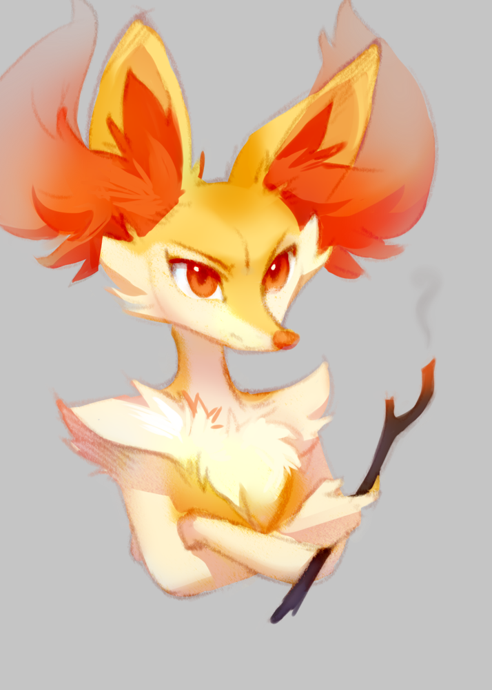 ambiguous_gender anthro big_ears crossed_arms fur holding_object inner_ear_fluff orange_eyes red_body red_fur smoke solo tuft white_body white_fur yellow_body yellow_fur 2d10 nintendo pokemon braixen generation_6_pokemon pokemon_(species)