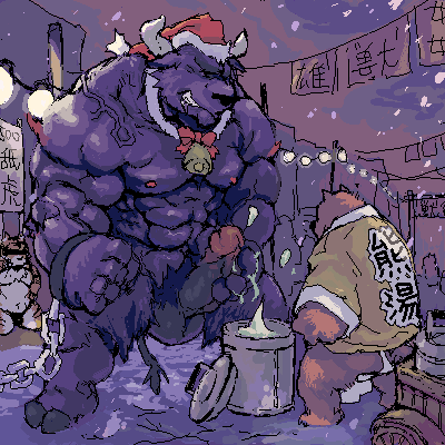 anthro asian_clothing balls barazoku butt christmas_clothing christmas_headwear clothing detailed_background east_asian_clothing erection fundoshi genitals group hat headgear headwear holidays japanese_clothing male muscular muscular_male night outside penis santa_hat snow snowing underwear nekomarudon tanukimaru christmas bear bovid bovine cattle mammal 1:1 low_res