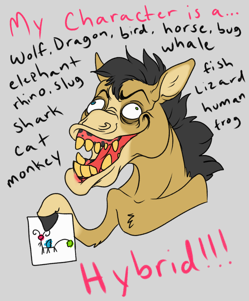 ambiguous_gender anthro bad_teeth black_hair blue_eyes derp_eyes duo feral green_eyes hair heterochromia hexapod humor parody solo_focus stick_figure teeth the_truth wings japanda original_character_do_not_steal asinus chimera donkey equid equine hextaur long_taur mammal taur