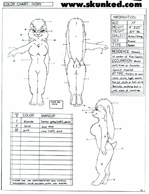 3_toes anthro barefoot breasts feet female pawpads solo text toes desiree_lee james_m_hardiman ivory_(btt) lagomorph leporid mammal rabbit english_text full-length_portrait model_sheet portrait traditional_media_(artwork) url