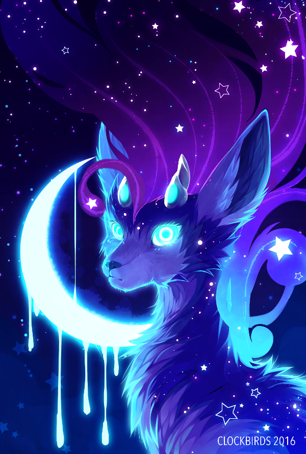 ambiguous_gender blue_body blue_eyes blue_fur blue_hair cosmic_fur cosmic_hair cosmic_mane countershading crescent_moon detailed_background dripping ethereal_hair feral fur glowing glowing_eyes grey_body grey_countershading hair horn looking_at_viewer looking_back moon night night_sky_body outside pseudo_hair purple_hair sky solo star starry_sky clockbirds neopets fan_character illuima_(clockbirds) deer ixi_(neopets) mammal neopet_(species) 2016 blue_theme dark_theme digital_media_(artwork) portrait