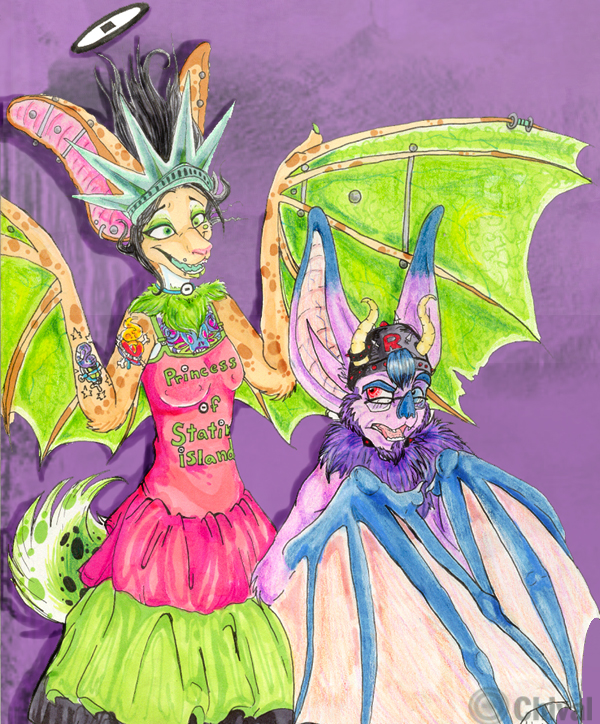 anthro armor black_hair duo female glamfur hair halo headgear helmet heterochromia horn long_hair male membrane_(anatomy) membranous_wings realistic_wings simple_background tail tattoo wings chival chival_(character) bat mammal