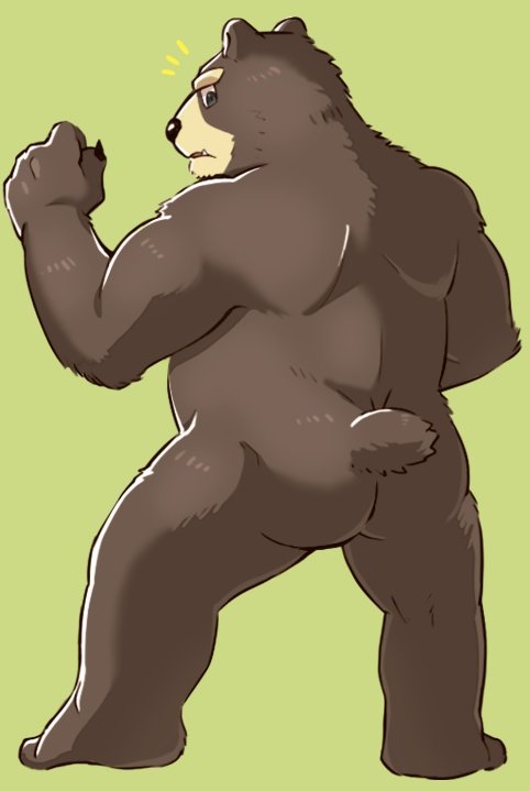 anthro belly black_nose butt green_background humanoid_hands male overweight overweight_anthro overweight_male simple_background solo kemo_nuko bear mammal 2018