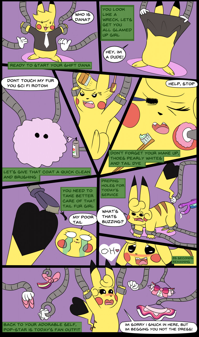 assisted_exposure brush brushing brushing_teeth clothing cosplay_pikachu_(costume) dialogue feminization machine makeover makeup male nude robot_arm solo undressing matachu nintendo pokemon pikachu_pop_star generation_1_pokemon humanoid pikachu pokemon_(species) comic hi_res