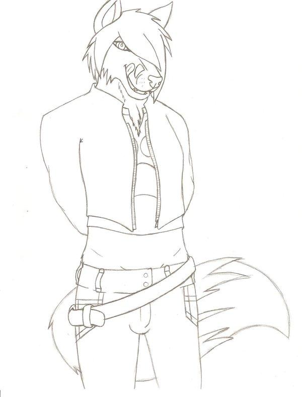 alternative_fashion anthro belt bulge clothed clothing emo emo_haircut half-shirt licking looking_at_viewer male solo tail tongue tongue_out eimieejaxxon trigger canid canine fox mammal black_and_white monochrome sketch