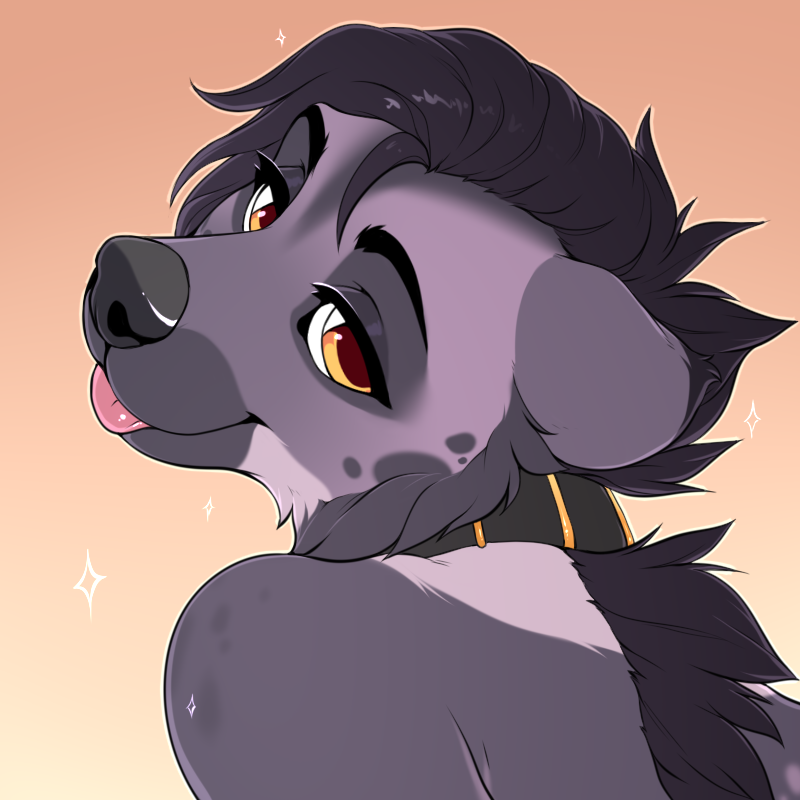 ambiguous_gender anthro black_hair black_nose blep collar hair orange_eyes simple_background smile solo tongue tongue_out smileeeeeee shanti_(-shanti-) hyena mammal spotted_hyena 1:1 digital_media_(artwork)