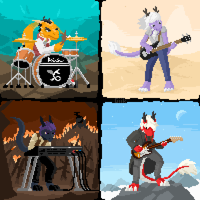 3_toes anthro barefoot bass_guitar claws clothing desert drum feet female fire group guitar keyboard_instrument male mountain musical_instrument percussion_instrument piano playing_music plucked_string_instrument river string_instrument tail toes giik asian_mythology east_asian_mythology european_mythology mythology floyd_p._hendrix heart_a._chicago styx_y._renegade tarkus_j._queen dragon eastern_dragon mythological_creature mythological_scalie scalie western_dragon 1:1 2017 animated digital_media_(artwork) loop low_res pixel_(artwork) pixel_animation short_playtime
