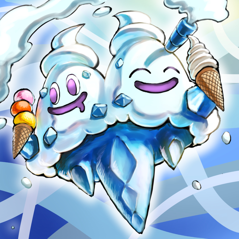 dessert eyes_closed food holding_food holding_object ice_cream open_mouth open_smile purple_eyes smile solo kaosu0195 nintendo pokemon food_creature generation_5_pokemon ice_cream_creature pokemon_(species) vanilluxe 1:1 full-length_portrait portrait