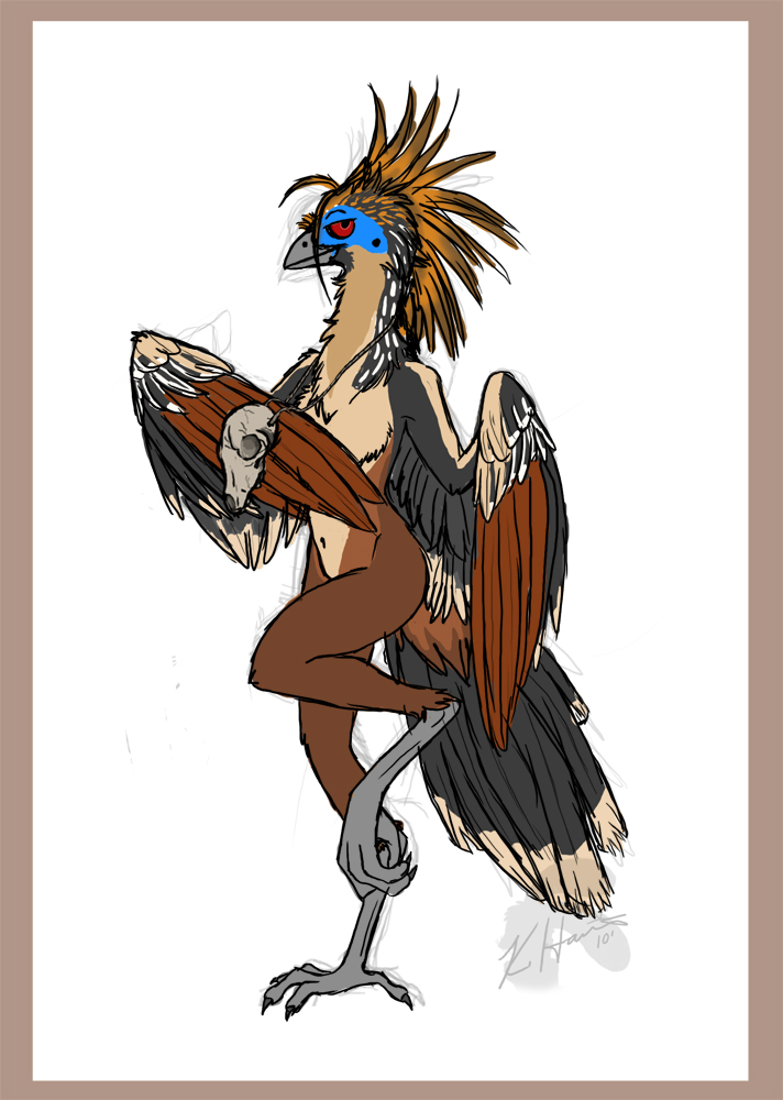 anthro bone feathered_wings feathers female nude skull solo wings mxgurl89 avian bird hoatzin 2010