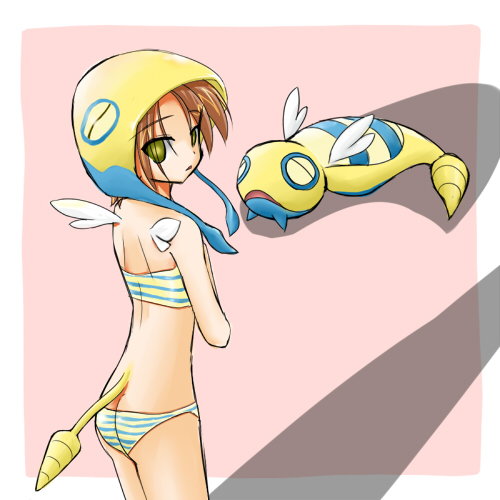 alternate_species bikini brown_hair clothed clothing costume duo female feral hair humanoidized insect_wings midriff pokemon_costume pokemorph skimpy swimwear two-piece_swimsuit wings yellow_eyes ranphafranboise nintendo pokemon animal_humanoid dunsparce generation_2_pokemon humanoid pokemon_(species) pokemon_humanoid 1:1 low_res