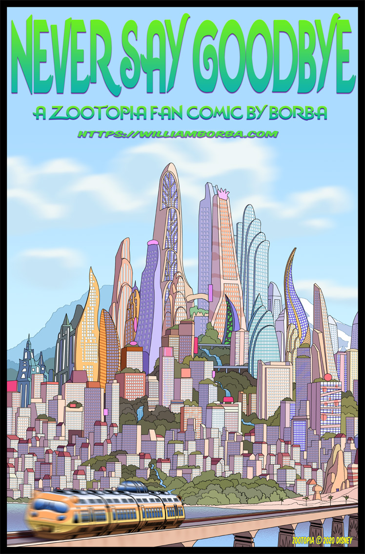 building city cloud detailed_background outside plant sky text train tree vehicle zero_pictured borba disney zootopia 2020 comic cover cover_art cover_page english_text