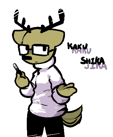 bottomwear clothed clothing eyewear fully_clothed glasses male mascot pants solo sweater topwear machetesaga daihatsu_motors kakukaku_shikajika_(daihatsu_motors) deer mammal low_res