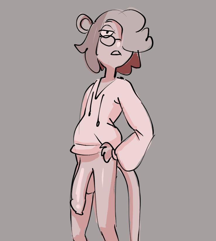 anthro balls big_penis bottomless bottomless_male clothed clothing eyewear flaccid foreskin genitals glasses grey_background hair hair_over_eye half-closed_eyes half_naked hand_on_hip hoodie humanoid_genitalia humanoid_penis long_tail male narrowed_eyes one_eye_obstructed penis round_ears simple_background solo standing tail topwear topwear_only kayo_kz humanoid mammal murid murine rat rodent shaded sketch