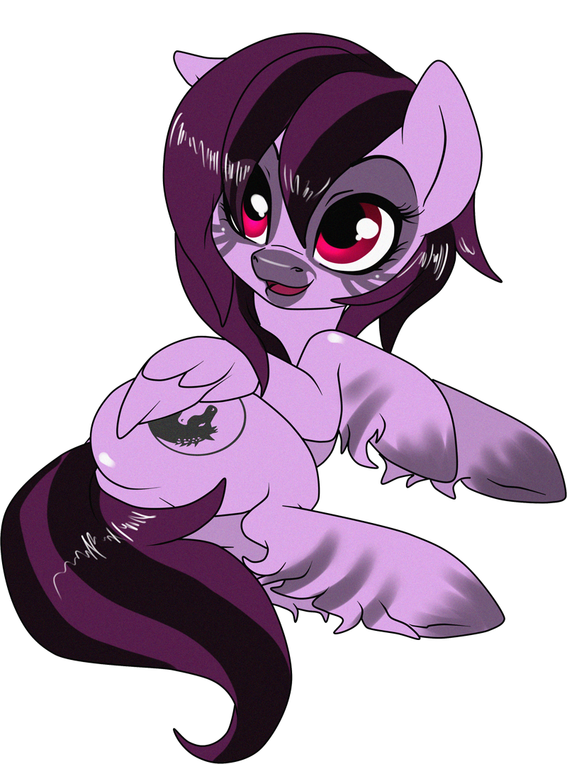 cutie_mark eyelashes female feral fur glistening glistening_eyes hair open_mouth open_smile pink_body pink_fur pink_wings purple_hair purple_tail red_eyes smile solo striped_legs tail wings milk-jug hasbro my_little_pony mythology equid equine mammal mythological_creature mythological_equine pegasus