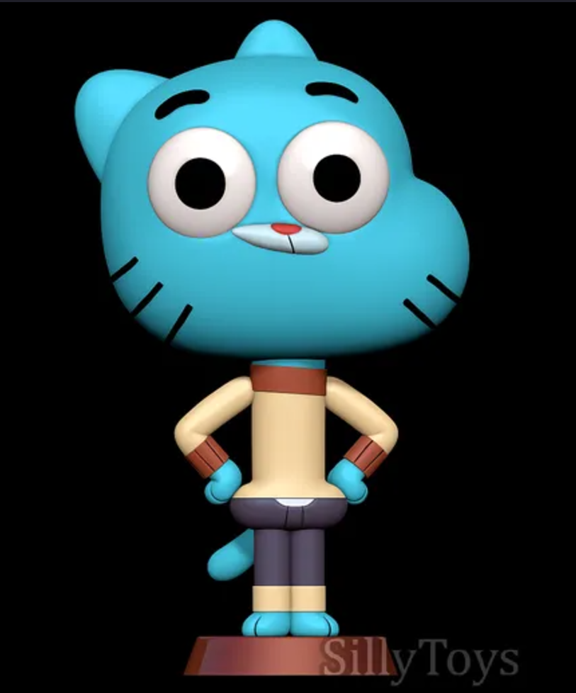 3d_modeling 3d_print anthro belt blue_body clothed clothing hands_on_hips happy male short simple_background smile solo sillytoys cartoon_network the_amazing_world_of_gumball gumball_watterson felid feline mammal 3d_(artwork) digital_media_(artwork)