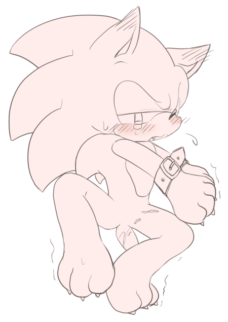 after_sex anthro belt blush bodily_fluids bound claws cum cum_on_leg genital_fluids hands_tied male paws shaking simple_background solo spread_legs spreading sweat sweatdrop tears white_background sikai sega sonic_the_hedgehog_(series) sonic_the_hedgehog eulipotyphlan hedgehog mammal pink_theme