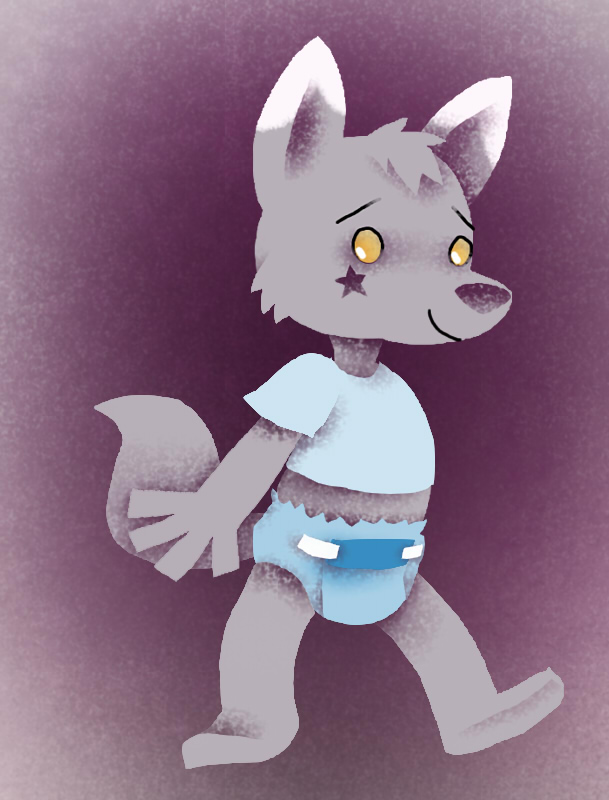 ageplay anthro clean_diaper clothed clothing diaper infantilism male markings roleplay shirt smile solo star star_(marking) star_cheeks star_on_body star_polygon t-shirt tail thin_diaper topwear wearing_diaper yellow_eyes young young_anthro sandypants toya_pup canid canine canis mammal wolf