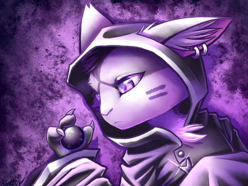 abstract_background ambiguous_gender anthro clothed clothing fur hair piercing purple_body purple_eyes purple_fur purple_hair simple_background solo conditional_dnp ratte legacy_(ratte) akyri domestic_cat felid feline felis mammal onene 2014 4:3 digital_media_(artwork) purple_theme