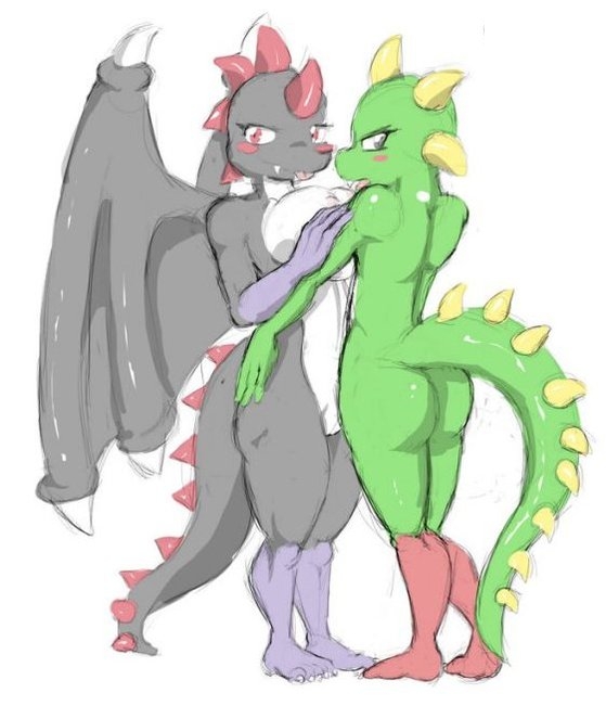 anthro breasts butt crossgender duo female female/female mtf_crossgender redemption3445 bubble_bobble square_enix taito bub_(bubble_bobble) develon_(bubble_bobble) bubble_dragon