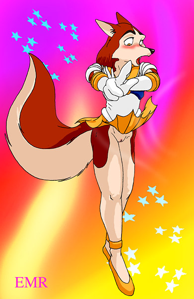 anthro bottomless bottomless_female bottomwear clothed clothing cosplay crossover_cosplay female genitals gesture hand_gesture pussy raised_bottomwear raised_clothing raised_skirt skirt skirt_flip solo surprise transformation emr balto_(series) sailor_moon_(series) universal_studios jenna_(balto) sailor_venus canid canine canis domestic_dog mammal crossover digital_media_(artwork)