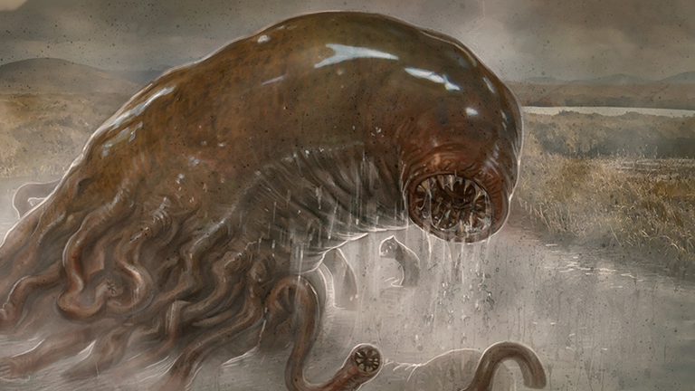 eyeless feral open_mouth sharp_teeth solo teeth tentacles greg_staples hasbro magic:_the_gathering wizards_of_the_coast annelid eldrazi eldritch_abomination monster worm 16:9 official_art widescreen