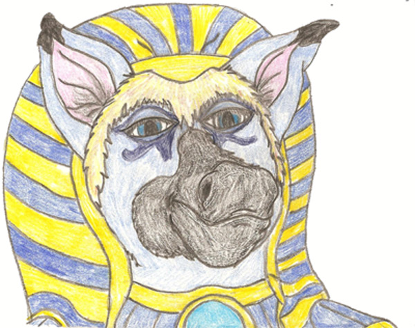 ambiguous_gender anthro blue_body blue_fur clothing egyptian egyptian_clothing egyptian_headdress fur headdress headgear headwear jewelry markings necklace nemes_(clothing) simple_background snout solo usekh white_background jt anat equid equine horse mammal bust_portrait colored_pencil_(artwork) portrait traditional_media_(artwork)