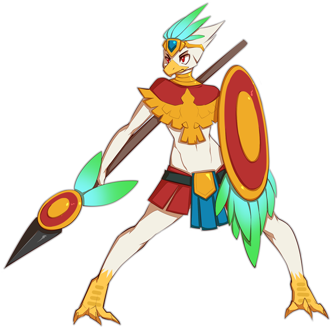 ambiguous_gender anthro armor feathers holding_object holding_weapon jewelry pose shield solo tribal weapon dysa fetalstar starbound avian avian_(starbound) alpha_channel