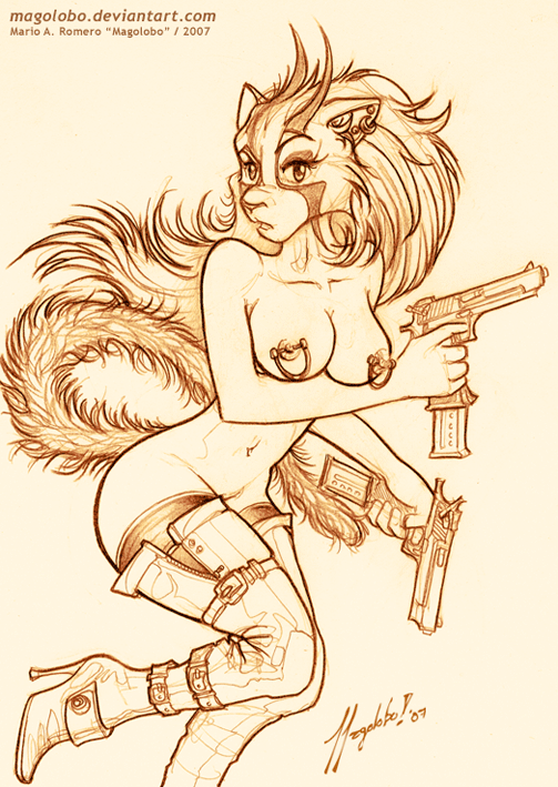 boots boots_only bottomless breasts clothed clothing cyberpunk ear_piercing female footwear footwear_only gun hair high_heeled_boots high_heels holding_gun holding_object holding_ranged_weapon holding_weapon legwear long_hair looking_at_viewer mostly_nude navel nipple_piercing nipples piercing ranged_weapon shoes solo tail text thigh_boots thigh_highs topless weapon magolobo cyberpunk_(ttrpg) alexis_magenta_(thirteen) fan_character exotic_(cyberpunk) felid mammal pantherine 2007 url