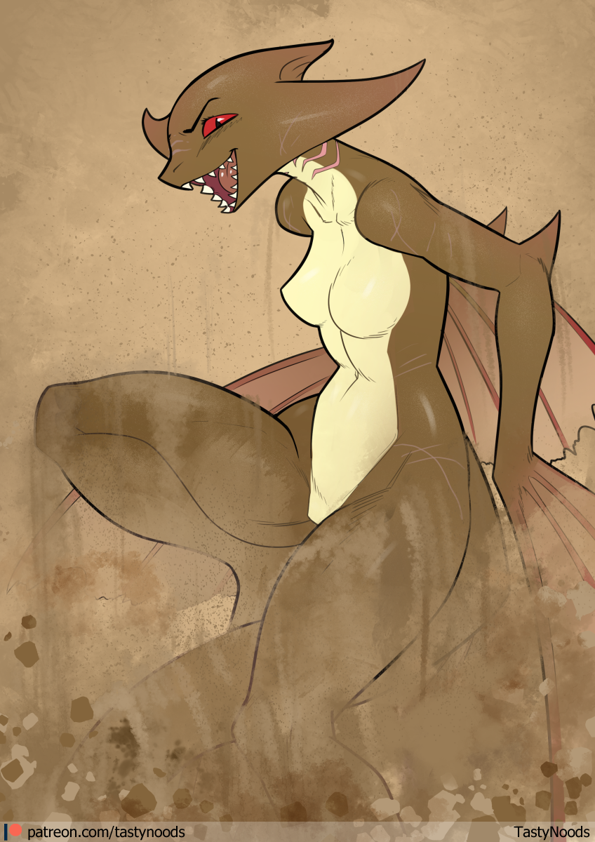 anthro breasts featureless_breasts featureless_crotch female looking_at_viewer membrane_(anatomy) membranous_wings nude smile solo tail wings chrysalisdraws capcom european_mythology monster_hunter mythology cephalos dragon mythological_creature mythological_scalie piscine_wyvern scalie western_dragon wyvern 2023 hi_res