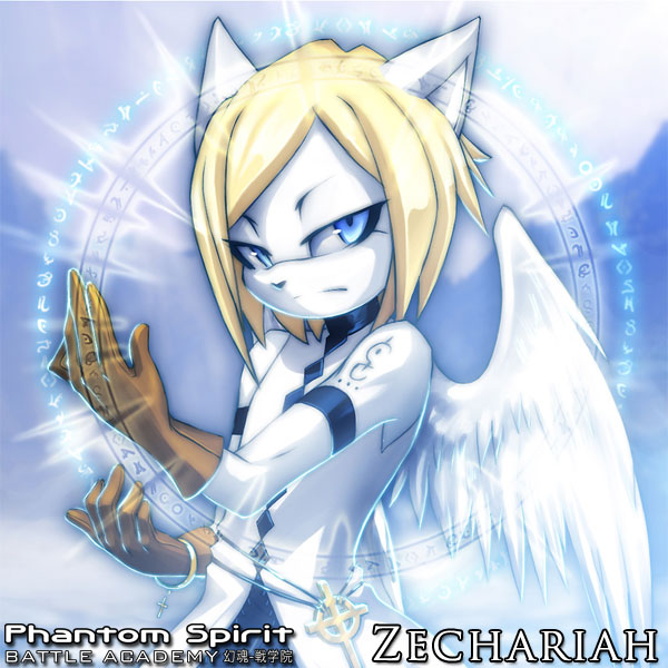 5_fingers anthro blonde_hair blue_eyes bracelet clothed clothing coat feathered_wings feathers fingers frown fully_clothed fur gloves hair handwear jewelry looking_at_viewer magic male short_hair solo topwear white_body white_feathers white_fur wings roksanath phantom_spirit_battle_academy wulven_game_studios zechariah angel felid mammal 1:1 character_name