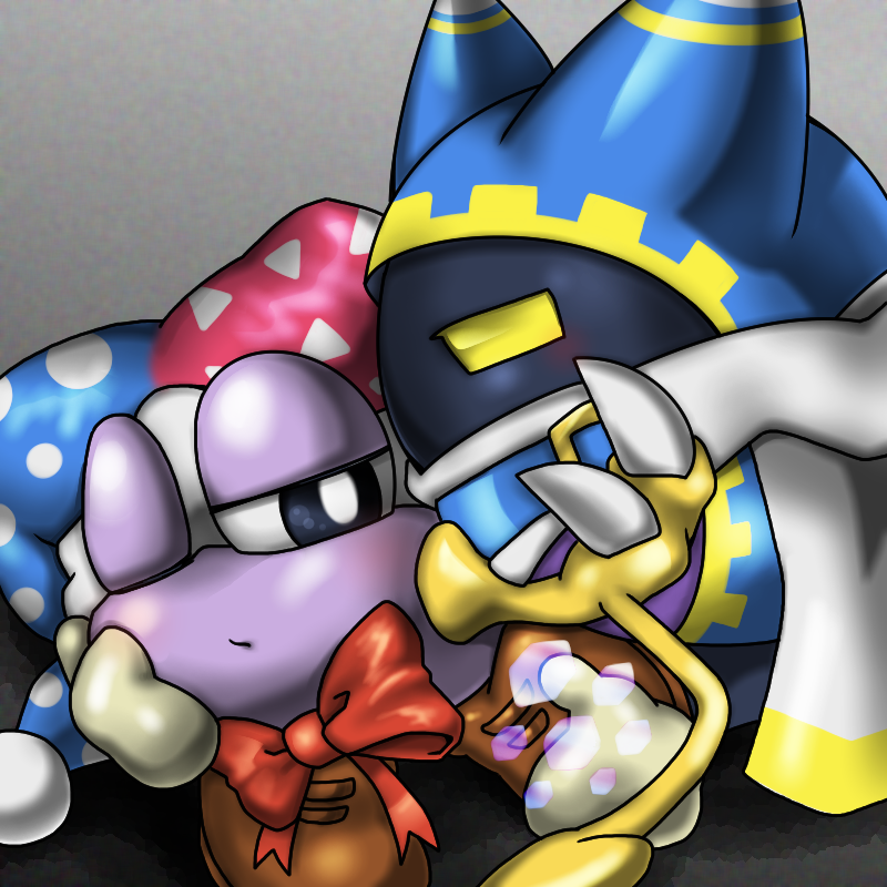 ambiguous_gender clothing duo fool's_hat hat headgear headwear not_furry box_xod kirby_(series) nintendo magolor marx_(kirby) waddling_head 1:1 2019