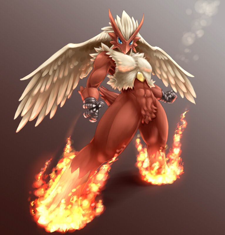 4_fingers abs anthro barefoot biceps biped blue_eyes claws feathered_wings feathers feet fingers fire fluffy fluffy_tail hair head_wings leg_markings looking_at_viewer male markings multicolored_body multicolored_feathers muscular muscular_anthro muscular_male nude pecs pokemorph pubes red_body red_feathers short_tail simple_background socks_(marking) solo standing tail unusual_wing_placement white_body white_feathers white_hair wings biri riot41 nintendo pokemon avian bird blaziken generation_3_pokemon pokemon_(species) 2010