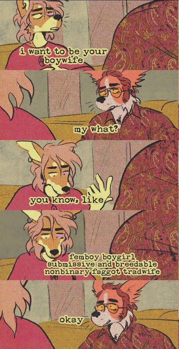 1970s_theme 5_panel_comic anthro booth clothing confusion dialogue diner duo ear_piercing ear_ring eyewear humor jewelry male necklace okay pentagram_necklace piercing pink_clothing pink_shirt pink_t-shirt pink_topwear restaurant ring_piercing shirt sitting sunglasses t-shirt text topwear tuvvin breaking_bad canid canine canis domestic_dog mammal comic hi_res
