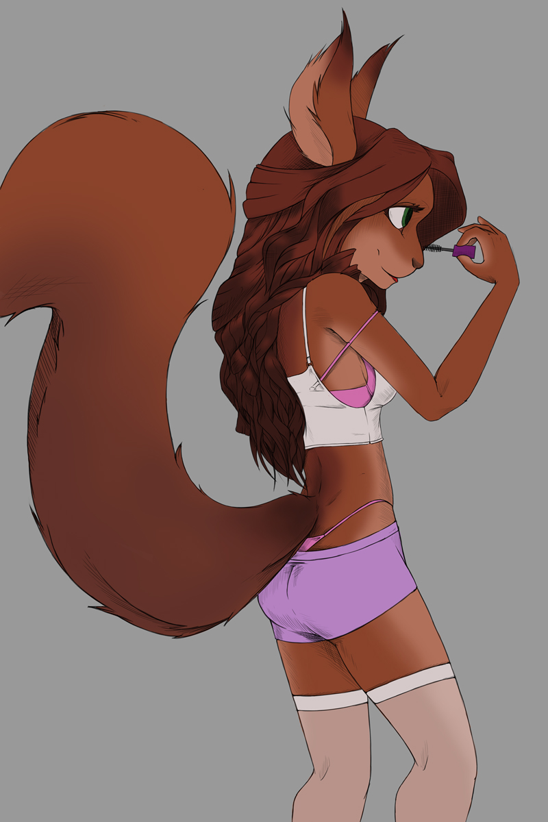 anthro bra clothed clothing female green_eyes legwear makeup mascara panties side_view simple_background smile solo stockings underwear y2k_(fashion) schitzofox mammal rodent sciurid tree_squirrel 2014 2:3 hi_res