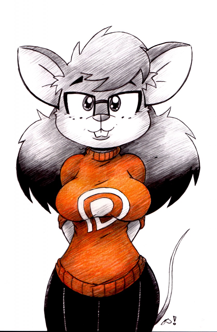 anthro bottomwear breasts buckteeth clothing eyewear female freckles glasses hair pants patreon_logo solo sweater teeth topwear drake_fenwick misty_the_mouse patreon juniper_(misty_the_mouse) mammal mouse murid murine rodent 2014 hi_res