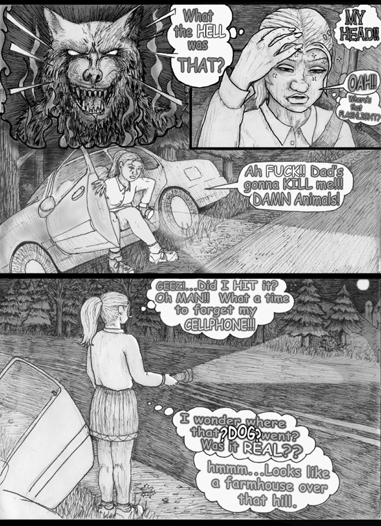 car car_collision car_crash collision crash dialogue duo female feral flashlight forest inside_car male outside peril plant rape_face road solo_focus text tree vehicle vehicle_collision vehicle_crash wood loki_(artist) canid canine canis domestic_dog human mammal wolf comic english_text greyscale monochrome traditional_media_(artwork)