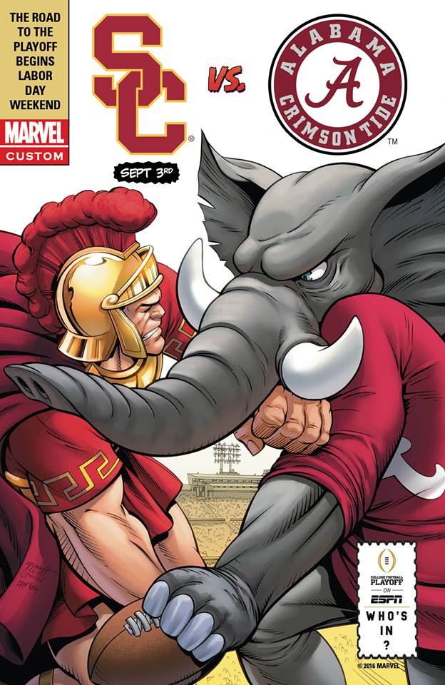 5_fingers alabama american_football anthro armor audience ball big_al fight fingers fist frown gridiron_ball group headgear helmet holding_ball holding_object male muscular muscular_male outside sport text trunk tusks unknown_artist alabama_crimson_tide college_football espn marvel ncaa university_of_alabama university_of_southern_california usc_trojans elephant elephantid human mammal proboscidean 2016 english_text official_art