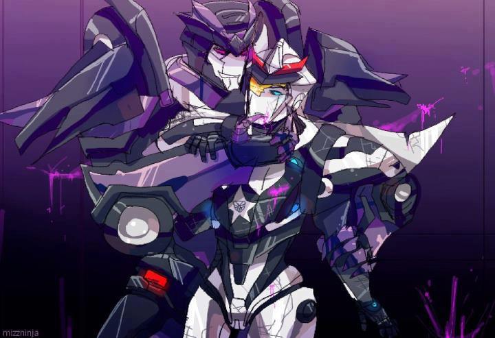 autobot autobot_insignia blue_eyes claws decepticon duo energon grin leaking machine male not_furry police purple_eyes scary smile shade_streak hasbro takara_tomy transformers transformers_aligned_continuity transformers:_prime barricade_(character) prowl_(transformer) humanoid robot