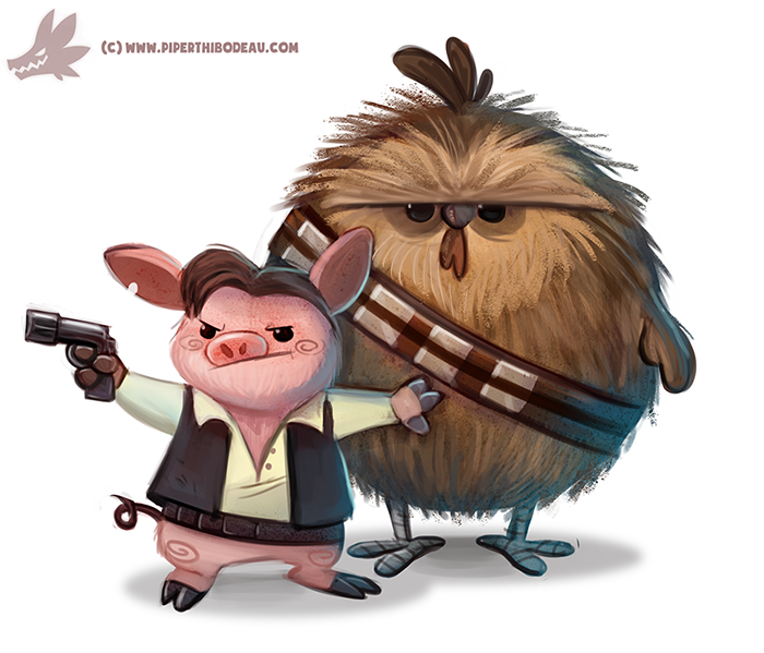 anthro bandolier beady_eyes blaster_pistol bottomless brown_body brown_fur brown_hair clothed clothing duo feral fur hair hooves humor male pink_body pun simple_background text visual_pun weapon white_background piper_thibodeau star_wars chewbacca han_solo avian bird chicken domestic_pig galliform gallus_(genus) hybrid mammal phasianid suid suine sus_(pig) wookiee 2015 digital_media_(artwork) digital_painting_(artwork) painting_(artwork) url