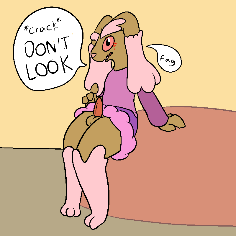 anthro balls blush clothed clothing dress erection femboy genitals male penis solo text trout_(artist) nintendo pokemon spaffy generation_4_pokemon lagomorph lopunny mammal pokemon_(species) shiny_pokemon 1:1 2015 aliasing digital_media_(artwork) english_text