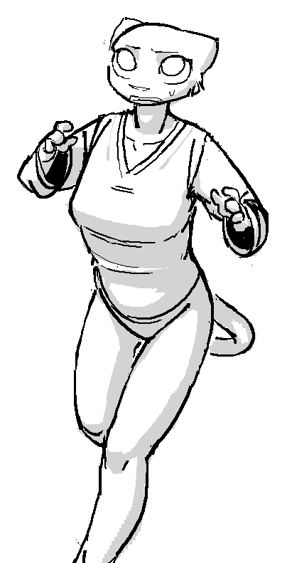 anthro bodily_fluids bottomwear clothing female long_sleeve_shirt looking_up pants solo sweat sweatdrop tail worried yoga_pants lolrnomic microsoft prequel_adventure the_elder_scrolls katia_managan felid feline khajiit mammal monochrome sketch